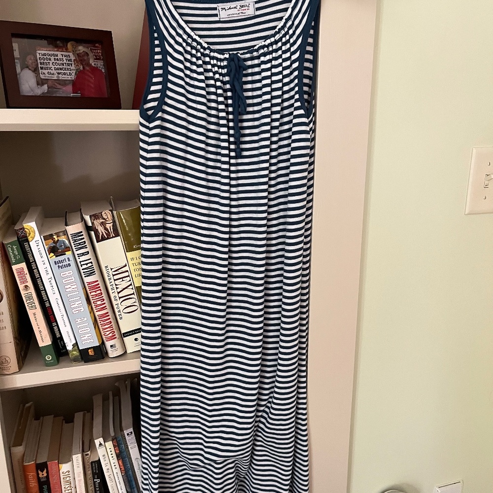 Blue & White Striped Casual Cotton Dress